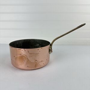 Vintage French Copper 5.5" Sauce Pan 1 QT Tin Lined Brass Handle Pot France